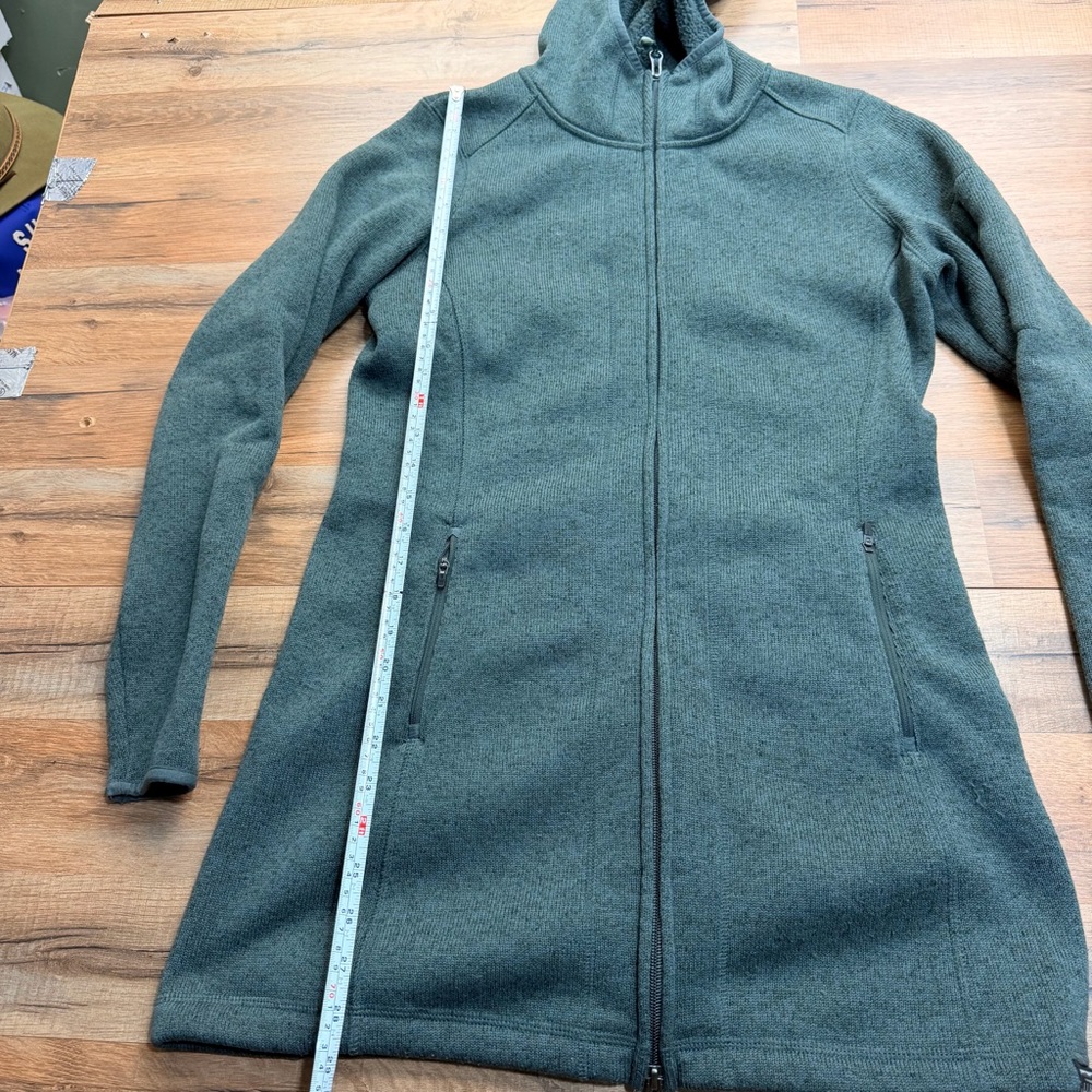 LL Bean Women's size S reg Sweater Fleece Coat Teal Hooded Zip-Up Coat - Picture 7 of 7